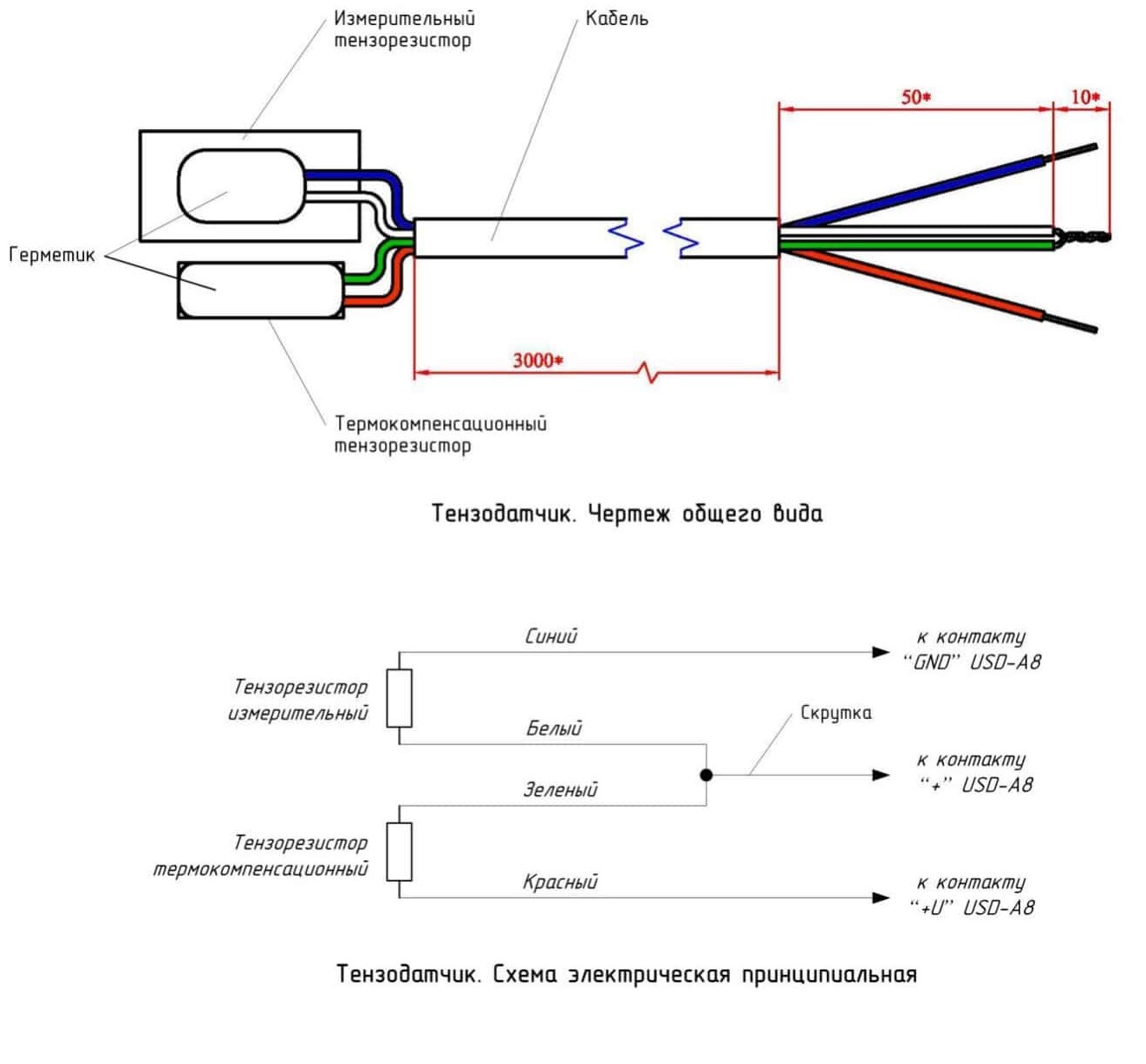 Тензометрический датчик на подложке схема подключения чертеж